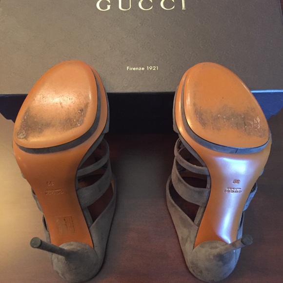 Gucci Grey Suede Fringe Platform Heels - Picture 6 of 6